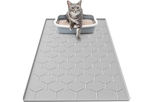 Garoopion Alfombra Grenero Gato, 86x56 cm Alfombrilla Arenero Gato, Silicona Impermeable Alfombra Arena Gatos, Fácil de Limpiar, Gris