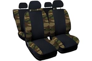 Lupex Shop Zip_N.MCL - Juego de Fundas universales para Asientos de Coche, Color Negro, diseño de Camuflaje Verde, para Asientos Delanteros y Traseros