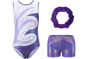 Valcatch Girls Leotards pour la Gymnastique avec Shorts Hair Scrunchie Tumbling Skating Ballet Dance Jumpsuit Practice 5-12Years
