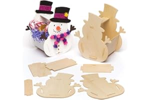 Baker Ross Kits de paniers en Bois Bonhomme de Neige (Lot de 4), Loisirs créatifs et décorations de Noël pour Enfants