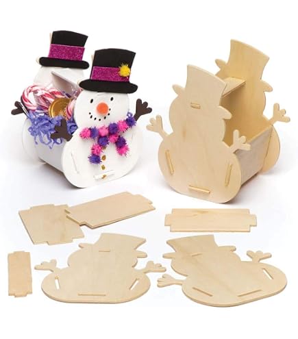 Baker Ross Weihnachtskisten Bastelset - 3 Holzkisten Zum Dekorieren Für Kinder (Schneemann, Elf, Weihnachtsmann)