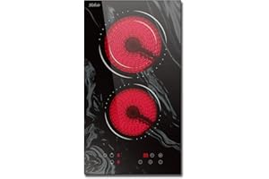 Glaskeramikkochfeld 2 Zonen, Hobsir Einbau Kochfeld 30cm, 3200W, Touch-Steuerung, Doppelte Zone, 9 Heizstufen, Sicherheitssperre, Zeitschaltuhr, Festverdrahtet, Kein Stecker