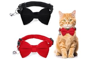YUXIANLB Lot de 2 colliers pour chat avec clochette et nœud papillon en velours - Accessoires amovibles pour chat