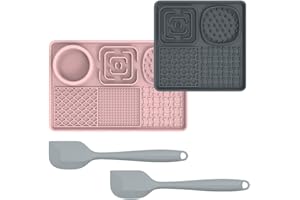 BIBYKIVN Juego de 2 Alfombrillas de Lamer para Perros y Gatos - Antiestrés, Lavables, para Snacks y Reducir la Ansiedad (Rosa + Gris, Rectángulo + Cuadrado 1)