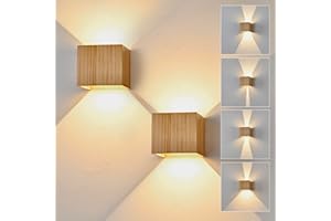 Doughelec Aplique pared Interior LED 6W Madera, Lámpara de LED Luz Aplique pared Vintage Blanco Cálido 3000K Moderna Iluminación Interior para Pasillo Patio Terraza, 2PCS
