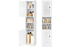 OUDIE Tall Bathroom Storage Cabinet, Floor Free Standing Display Cabinet, Slim Storage Furniture Organizer Unit for Office Living Room Kitchen Entryway Toilet Paper, White