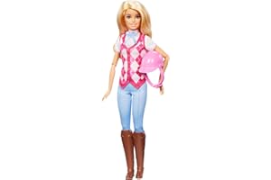 Barbie Misterios: En Busca de la Yegua Perdida Malibú jinete, Muñeca rubia vestida con ropa de equitación, pantalón vaquero, botas y casco rosa, inspirado en la serie, +3 años, HXJ38