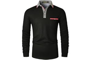 VMSUCIJ Polo Hombre Premium Manga Larga con Contraste de Color Elegante Estilo Elegante Camisa Deportiva con Bolsillo Real