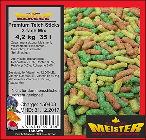 SAHAWA® 49134 Premium TeichSticks 3-fach Mix , Goldfischfutter , Koifutter, Teichfutter, Teichsticks (35 l 4,2 kg) …