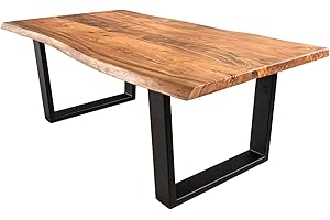 Riess Ambiente Massiver Couchtisch Mammut 120cm Akazie Natur V-Gestell schwarz Wohnzimmertisch Holztisch Tisch Massivholztisch