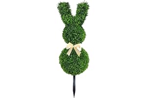 SZXLSP Künstlicher Buchsbaum Hase Gartenstecker, 70 cm, Grün mit Schleife, Osterdekoration für Draußen Drinnen, Gartendekoration, Ostern Deko (Green-1, One Size)