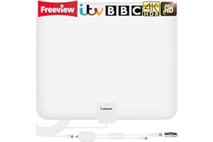 LEOUS TV Aerial Indoor,250+ Miles Digital HDTV Freeview with Amplified Signal Booster,13.2ft High Performance Coax Cable and All Television VHF/UHF/DAB Radio/4K/1080