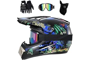 EVGATAVAB Dual Sport MTB Motocross Helmet, with Goggles Gloves Mask, Youth Kids Full Face Off-Road ATV Scooter Street Motorbike Helmets, Downhill BMX Quad Dirt Bike Enduro Helmet