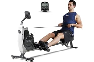 Novonova Rudergerät für zuhause mit 8 einstellbarem Magnetwiderstand, LCD-Display, Rudergerät mit Wasserflasche und Handyhalterung, bis 110 KG, SY-1710