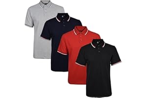True Face 4 Pack Mens Tshirts Polos Pique Tipping Pocket Collar Buttoned Regular Fit Top