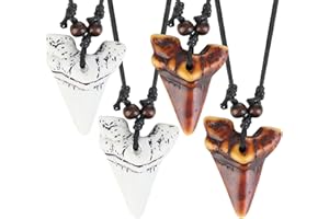 Aswewamt 4 Pcs Shark Gifts - Shark Tooth Necklace for Men & Boys, Handmade, 2 Colors