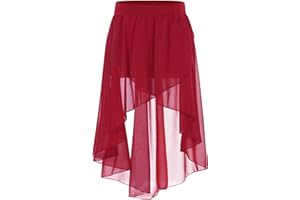 Yeahdor Kids Girls Basic Lyrical Ballet Dance Chiffon High-Low Wrap Skirts Studio Practice Performance Costume