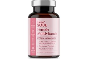 Women's Multivitamins & Minerals with Marine Collagen & Hyaluronic Acid | 27 Essential Vitamins, Minerals, & Botanicals | Gluten-Free & No Synthetic Fillers or Binders | 60 Tablets | Free Soul