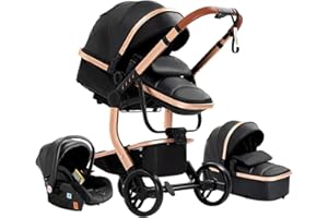 Prokoke Carrito Bebe 3 en 1, Carrito Bebe con Empuje Reversible de Dos Vías, Carro Bebe 3 Piezas con Estructura de Aleación de Aluminio, Cochecito Bebe 3 Piezas Para Recién Nacidos (518 Black)