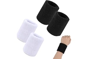 SANGCCA 4 Pièces Bandeau Poignet Sport, Serre-Poignets Bracelets Absorbants, Brassard Éponge pour Gym Tennis Course Basket-Ball (Noir, Blanc)