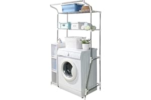 BAOYOUNI Ajustable Etagère de Salle de Bain Dessus Toilettes WC Tablette de Rangement au-Dessus de la laveuse-sécheuse Organisateur Lave-Linge Stockage Rack Gain de Place 2-Tier - Ivoire