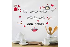 ANHUIB Adesivi per Cucina,Adesivi Murali Cucina Frasi,Decorazioni parete Cucina Adesive,Frasi Adesive da Parete,Stickers Murali Cucina,Adesivo da Parete Decorazione Murale con Pentola Mestolo e Cuori