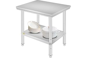 VEVOR Kitchen Work Table, Stainless Steel, 60 x 76 x 80 cm, Worktop Kitchen on 2 Levels, Stainless Steel Work Table for Preparing Food, Hotels, Offices, Hospitals