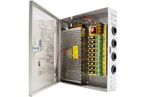 WEISHUO Alimentatore CCTV 9 Canali Uscita 12V 10A Scatola Porta Alimentatore Distribuito per CCTV DVR Sistema di Sicurezza e Telecamere