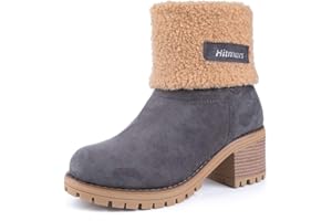 NEOKER Femme Bottes de Neige Fourrure Chaud Mode Courts avec Doublure Bottines Haut Talon Hiver Chaussures Bottes Snow Boots Femme 6 cm Noir Marron Kaki 35-43