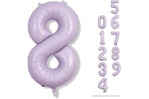 LINGQIANG Luftballon Zahlen Hell Lila, 100cm Groß Folienballon Zahl 8 Pastell Lilac, 40 Zoll Flieder Zahlenballon 8, Helium Ballon 8. Geburtstag für Mädchen 8 18 Jahre Geburtstagsdeko Frau Jubiläum Party Deko