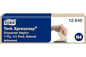 Tork 12840 Tovaglioli intercalati Natural per dispenser Xpressnap Advanced, sistema N4, 1 velo, 8 pacchi x 1125 tovaglioli (9000pz), 21,3 cm (lungh.) x 33 cm (largh.), naturale