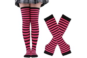 DRESHOW Knee Socks Rainbow Thigh High Socks Overknee Stockings Fingerless Gloves Sleeve Set for Women Girls Party Support Costume Halloween