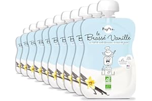 POPOTE - Brassé Vanille Bio Bébé 100 g - Dès 6 Mois - Gourde Individuelle - Texture Onctueuse - Lait de Vache Sans Sucres Ajoutés - Format Pratique à Emporter - Pack Familial 10 x 100 g