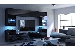Com4t-Style Modern Living Room Furniture Set Storage Tv unit entertainment media wall center Hi Fi cupboard cabinet (black)