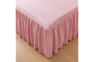 Surwin Betthusse Bettrock, Klassische Volltonfarbe Alles Inklusive Spannbettlaken mit Rüschen, Elastische Tagesdecke, Mikrofaser Weiche Bettlaken für 45 cm Hohes Bett (Rosa,180x200cm)