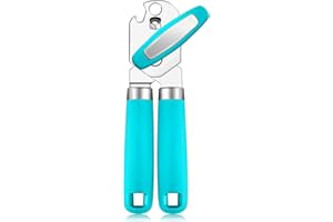 Rainspire Can Opener Manual Handheld Strong Manual Can Opener Smooth Edge Cut, Can Opener Heavy Duty, Comfortable Soft Handle, Built-in Bottle Opener, Blue