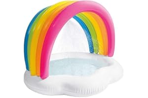 Intex 57140NP - Piscine Gonflable pour Enfants, Motif Arc-en-Ciel, Piscine Ronde, pulvérisateur, Sol rembourré et Pare-Soleil, piscines Amovibles pour Enfants, Piscine bébé 12 Mois