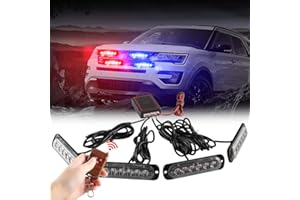 Teguangmei 4x6 LED Car Emergency Strobe Flashing Beacon Lights 4 in 1 Surface Mount Grill Light Warning External Light with Wireless Remote for Vehicle Truck Trailer Van DC12V Red Blue