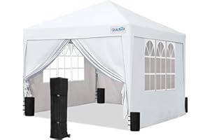 Quictent Pavillon 3x3 Faltpavillon mit 4 Seitenteilen, Wasserdicht Gartenpavillon mit 4 Sandsäcken & Rolltasche,Partyzelt Gartenzelt für Fest und Flohmarkt Weiß