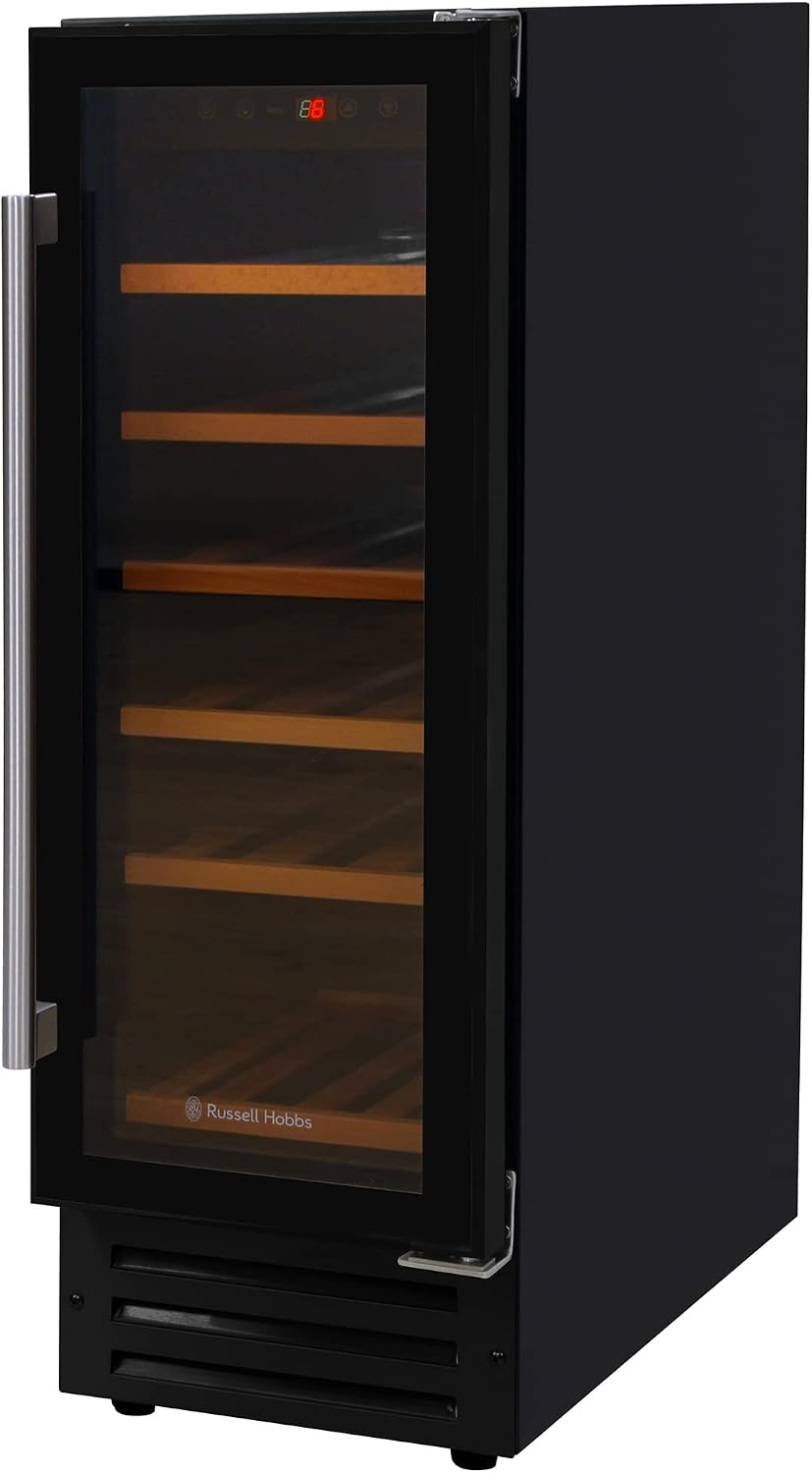 Russell Hobbs Freestanding or Integrated Large, Drinks & Wine Chiller with Glass Door, 18 Bottle Capacity in Black RHBI18WC1