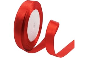 POPOYU 15mm Red Satin Ribbon for Gift Crafting, Wrapping, Hair Bows - 23M Double Sided, Thick Polyester Fabric Ribbon for Party Xmas, Valentine, Wedding, Balloons, Cake, DIY Crafts