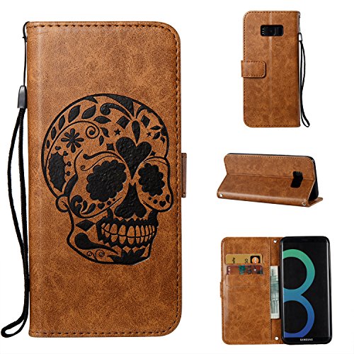 Samsung S8 Plus/Galaxy S8 Plus Case,Samsung S8 Plus/Galaxy S8 Plus Case Leather ,Samsung S8 Plus/Galaxy S8 Plus Case Wallet - Cozy Hut Cool Skull head Pattern Design PU Leather Notebook Design Flip Cover Folio Inlaid Inner Soft TPU Case with [Card Slot] [Built Stand] [Magnetic Closure][Wallet Function] Protective Skin Durable Case for Samsung S8 Plus/Galaxy S8 Plus Model - brown