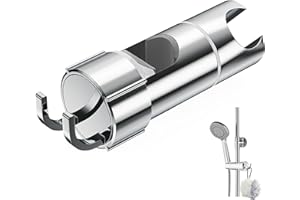 Alyvisun Shower Head Holder with 2 Hooks, Adjustable Shower Holder Bracket for 16-27mm Slide Rod, Universal Chrome Plated Shower Head Holder Replacement with Easy Installation
