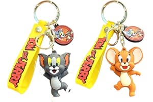 Syijupo 2 Pezzi Tom & Jerry Fan portachiavi Ciondoli, Cartoon Figure Portachiavi, Tom & Jerry Portachiavi per Adulto e Bambini Fan Collector