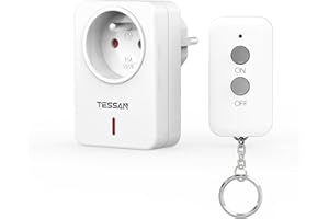 TESSAN Prise Telecommande Sans Fil, Portée 30M, 2300W Prise Télécommandée Avec Interrupteur, Commandée Pour Lampe et Électroménager, Préprogrammé Pour une Utilisation en Intérieur