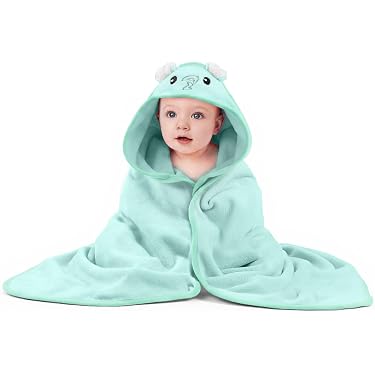 Unicorn Castle Asciugamani Con Cappuccio Per Neonati 2 Pezzi - Morbidi 76x76 Cm Con Orecchie Da Animale Per Bagnetto, Verde - 3
