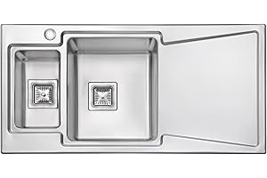 JASSFERRY Brilliant Inset Kitchen Sink 1.2 mm Thickness Stainless Steel One Half 1.5 Large Rectangle Bowl Right Hand Drainer Square Strainer Plug Waste Pipe Kit