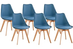 PEZ ROJO Lot de 6 Chaises Scandinaves, Chaises Salle à Manger, Chaise Cuisine, Salon, Chaises Bleu Canard, Design Ergonomique, Pieds Bois de Hêtre Massif