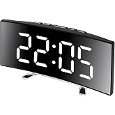 Lancoon Digital Alarm Clock, Mirror Surface with Adjustable Brightness LED Curved Display 12/24 Hours Snooze for Home Bedroom