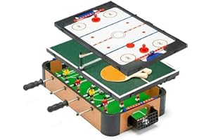 MONAL Wooden Table Top 3 in 1 Mini Deluxe Air Hockey Football Pool Tennis Games Indoor & Outdoor Lightweight & Portable Retro Family Kids Girls and Boys Xmas Toy Game Set